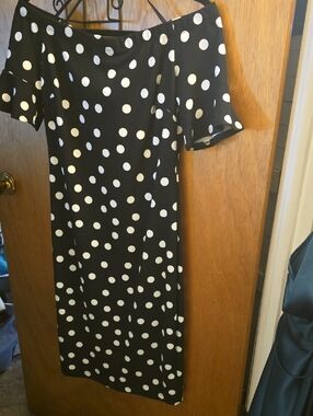 Premier Black and White Polka Dot Off-Shoulder Midi Dress